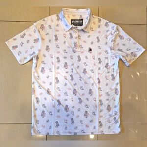 Flowmotion men's Tiki print short sleeved performance polo shirt- size medium